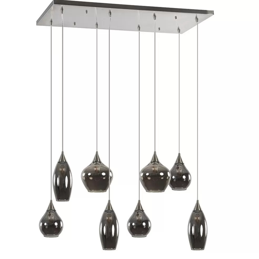 Clearance Straluma Eettafelhanglamp nikkel met smokey glas 8-lichts