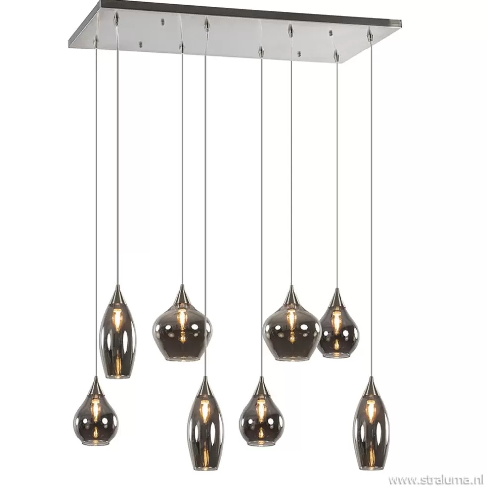 Clearance Straluma Eettafelhanglamp nikkel met smokey glas 8-lichts