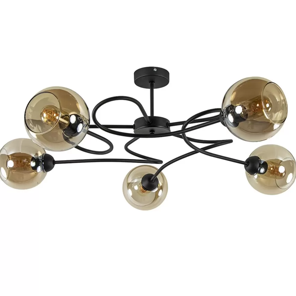 New Straluma Elegante 5-lichts plafondlamp met amber glazen bollen