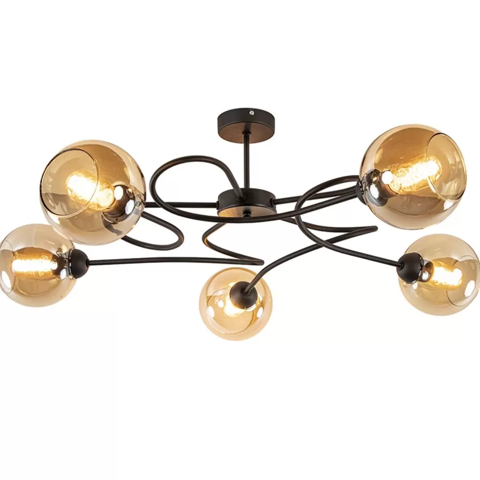 New Straluma Elegante 5-lichts plafondlamp met amber glazen bollen