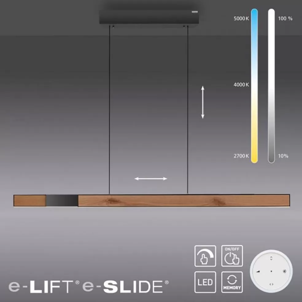 Hot Straluma Elektrisch verstelbare LED hanglamp zwart met hout