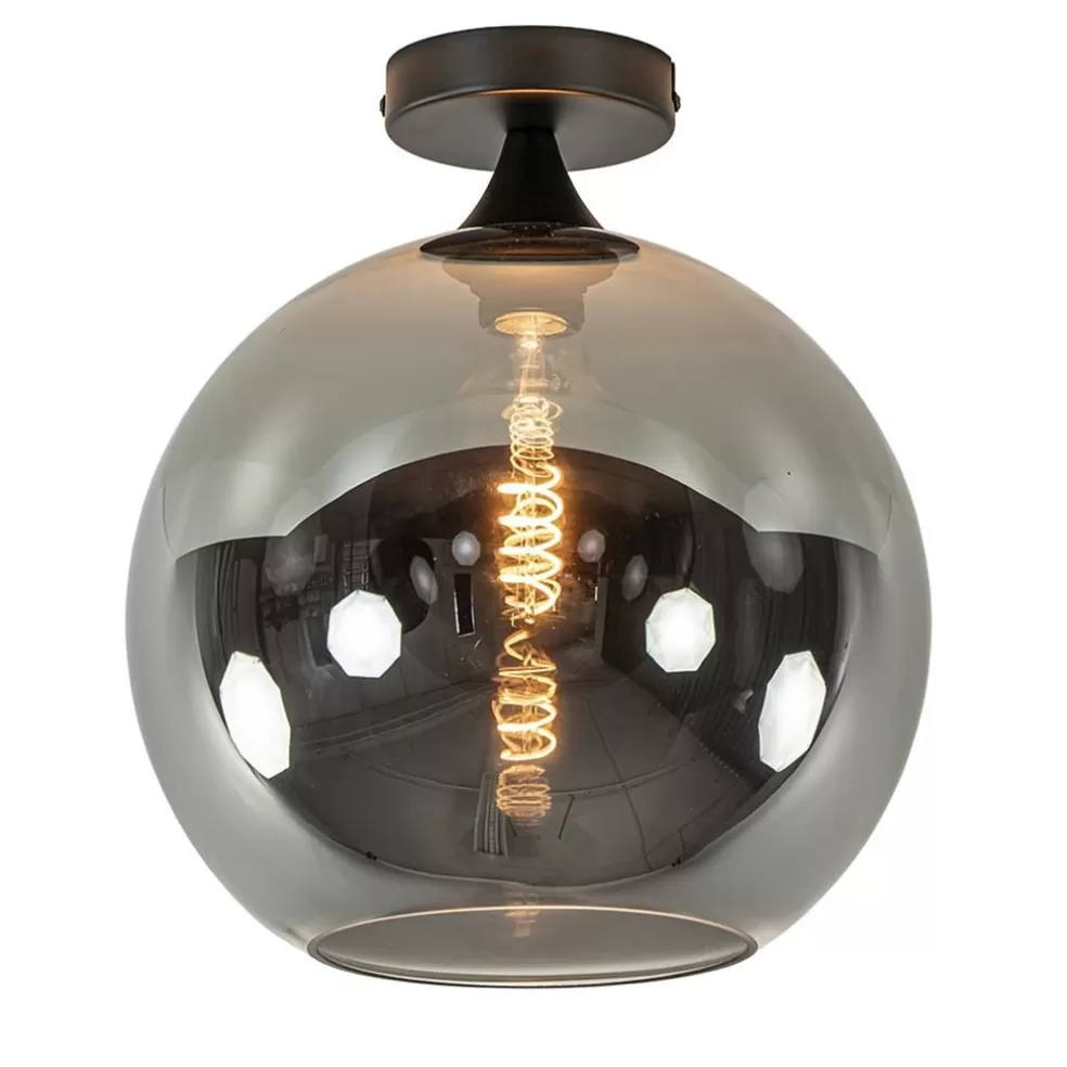 Sale Straluma Globe plafondlamp zwart met smoke/titanium glas 30 cm