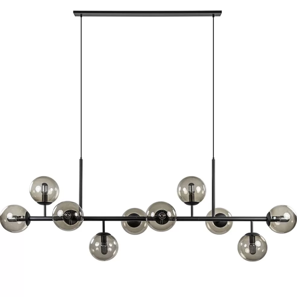 Fashion Straluma Grote 10-lichts hanglamp mat zwart met smoke glazen bollen