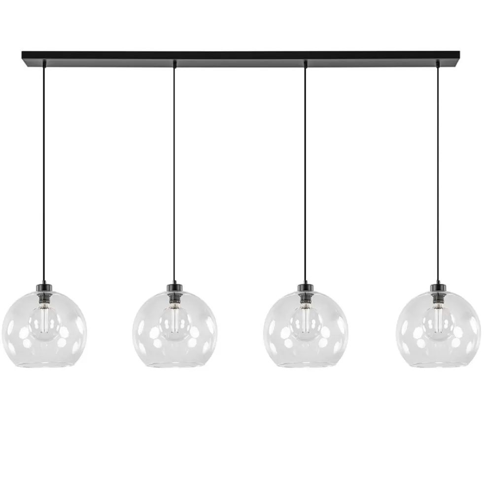 New Straluma Grote 4-lichts hanglamp zwart met helder glazen bollen