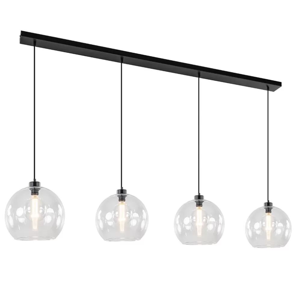 New Straluma Grote 4-lichts hanglamp zwart met helder glazen bollen