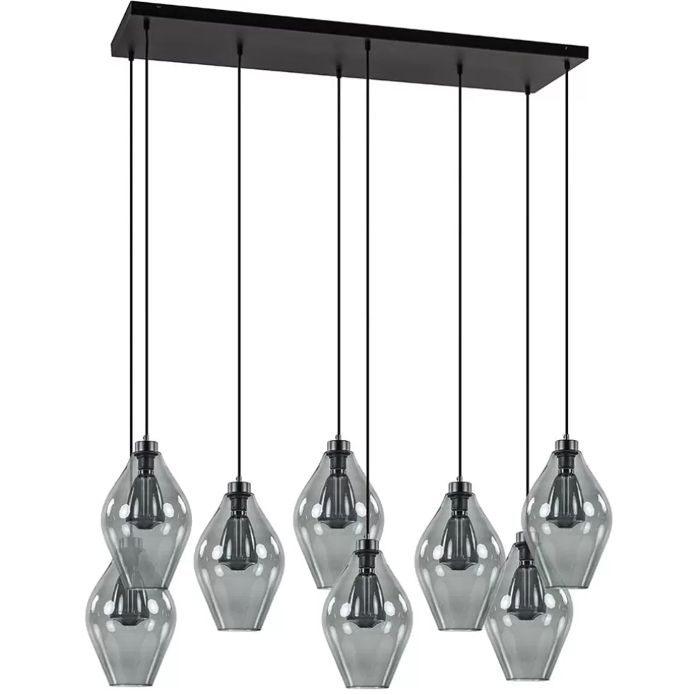 Store Straluma Grote 8-lichts multipendel hanglamp smoke glas ruit