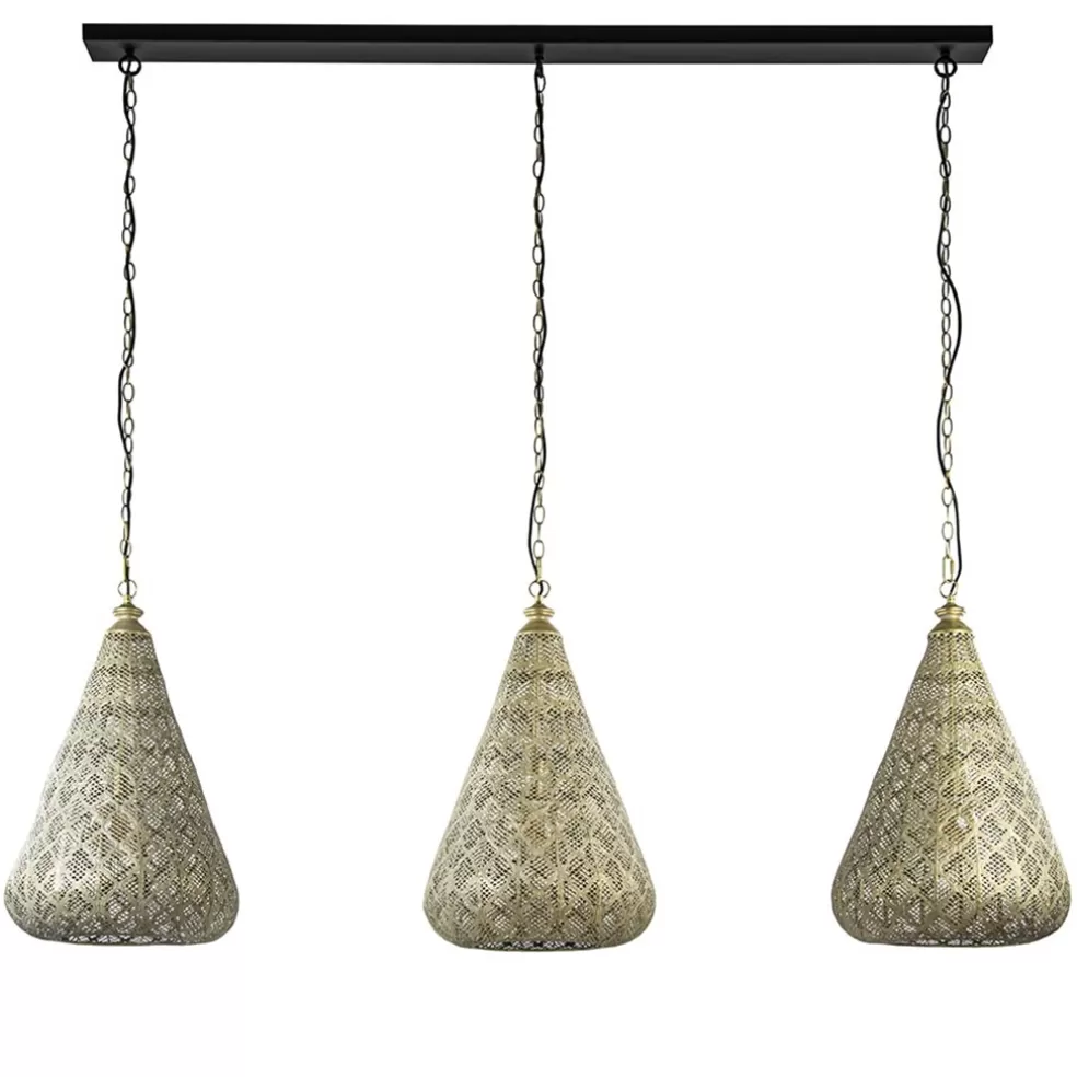 Sale Straluma Grote hanglamp 3-lichts mat goud met zwarte balk