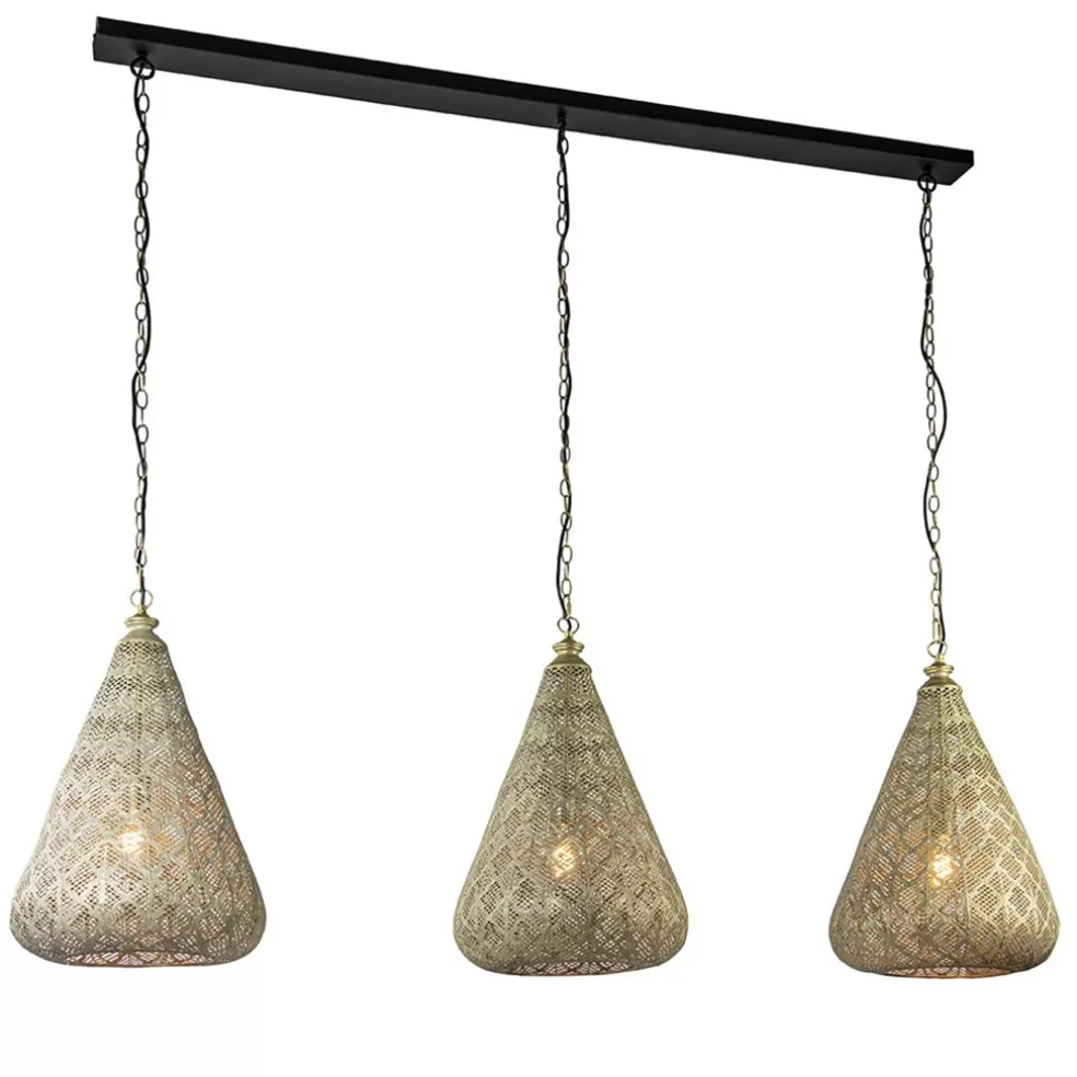 Sale Straluma Grote hanglamp 3-lichts mat goud met zwarte balk