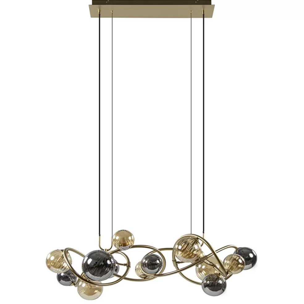 Best Straluma Grote hanglamp goud met amber/smoke glazen bollen