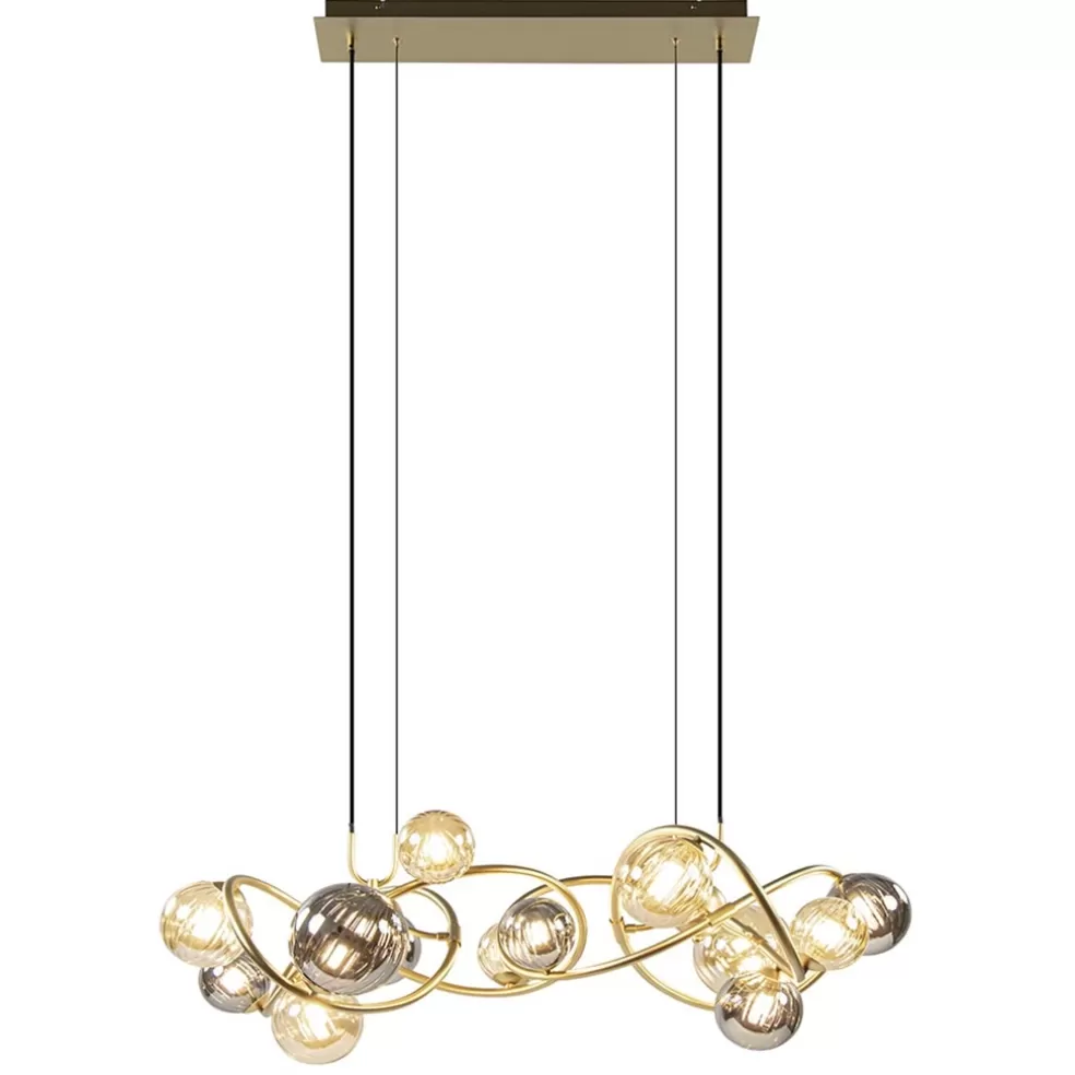 Best Straluma Grote hanglamp goud met amber/smoke glazen bollen