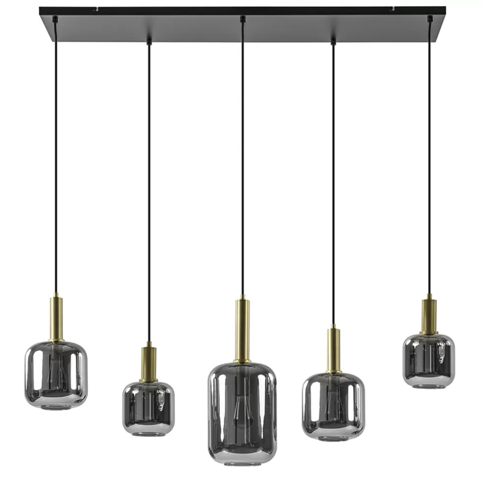 New Straluma Grote hanglamp Lekar 5-lichts antiek brons met smoke glas