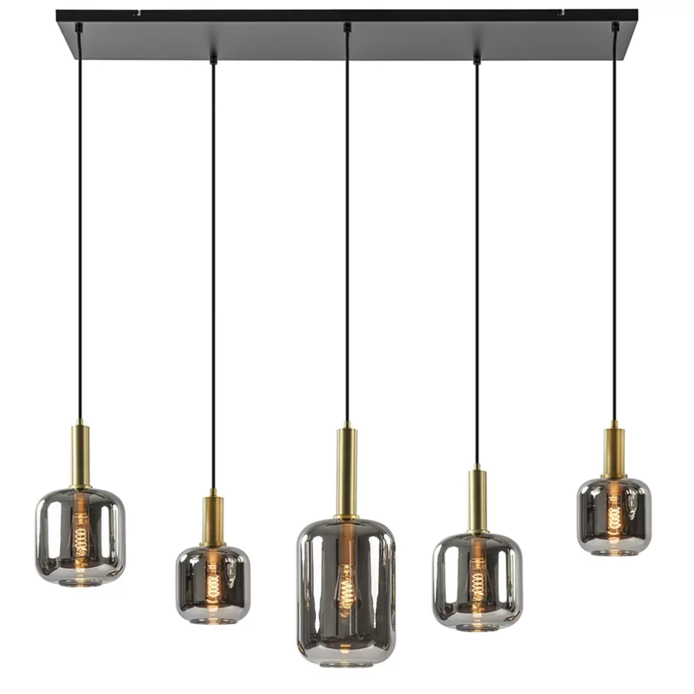 New Straluma Grote hanglamp Lekar 5-lichts antiek brons met smoke glas