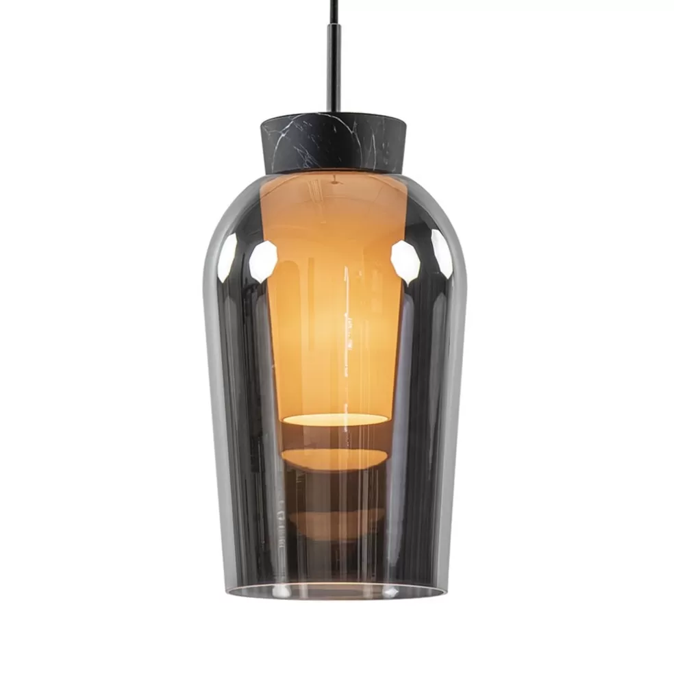 Fashion Straluma Hanglamp 1 lichts zwart/marmer met smoke glas