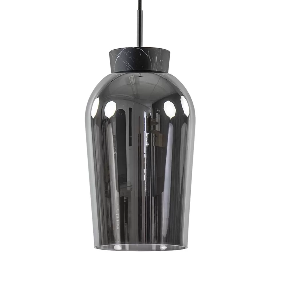 Fashion Straluma Hanglamp 1 lichts zwart/marmer met smoke glas