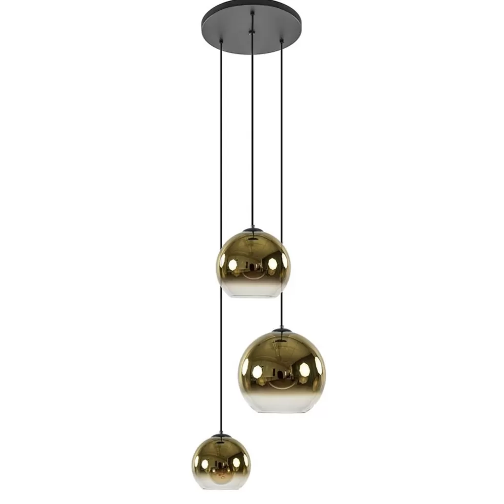 Store Straluma Hanglamp 3-lichts rond zwart met goud gradient glas