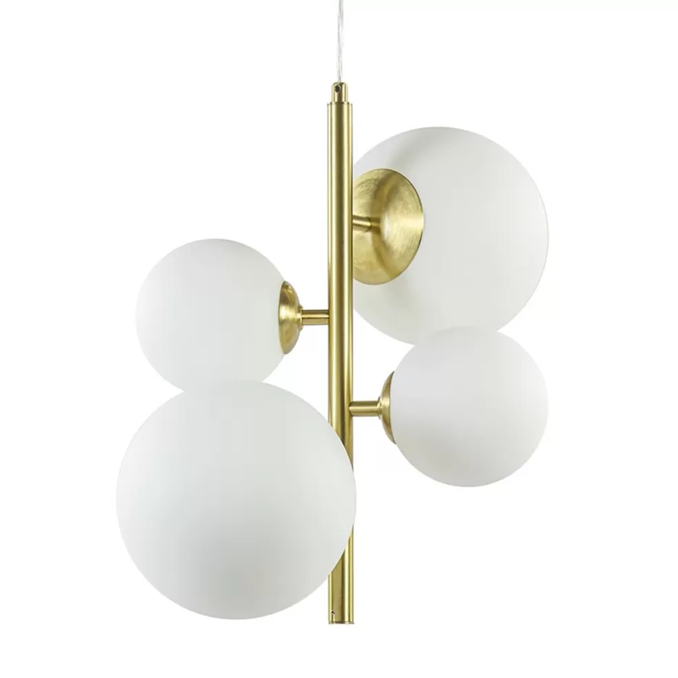 Store Straluma Hanglamp 4L brass met opaal bolglas