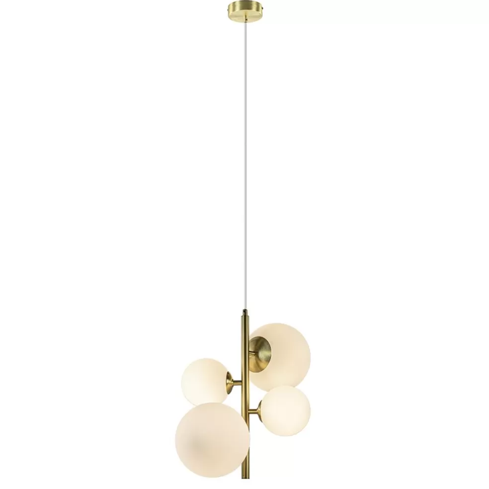 Store Straluma Hanglamp 4L brass met opaal bolglas