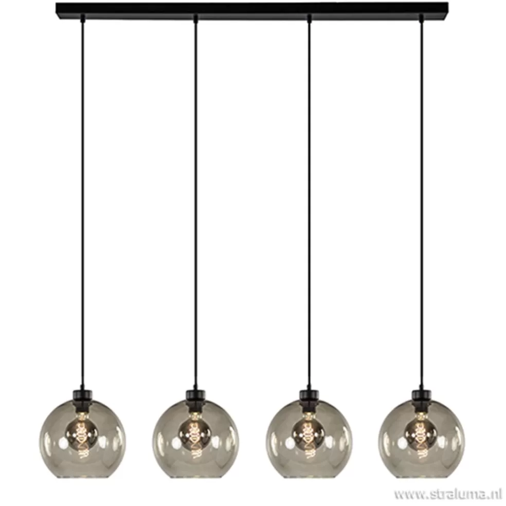 Sale Straluma Hanglamp 4-lichts balk zwart + smoke glas 25cm