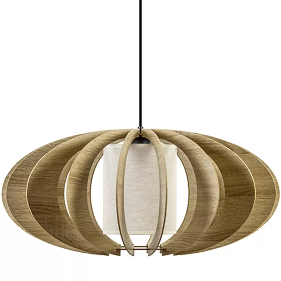 Outlet Straluma Hanglamp 64cm houten lamellen+linnen kap