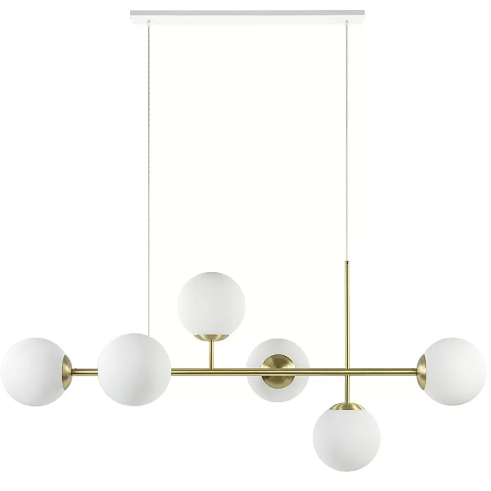 Store Straluma Hanglamp 6L brass met opaal bolglas