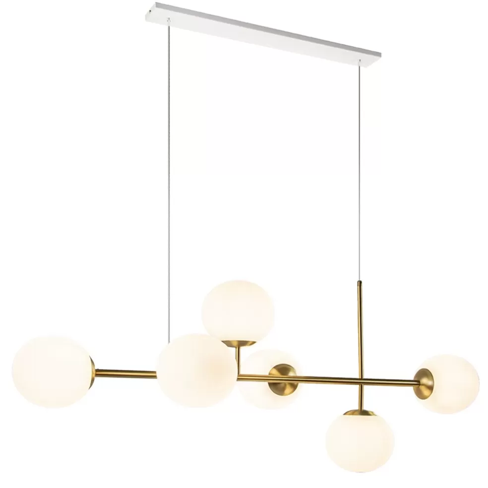 Store Straluma Hanglamp 6L brass met opaal bolglas