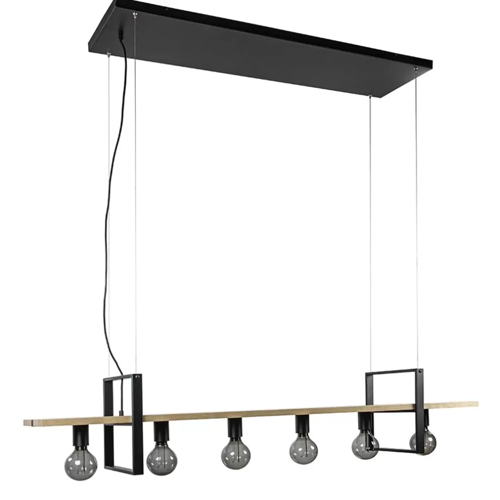 Discount Straluma Hanglamp 6L zwart met houten planken