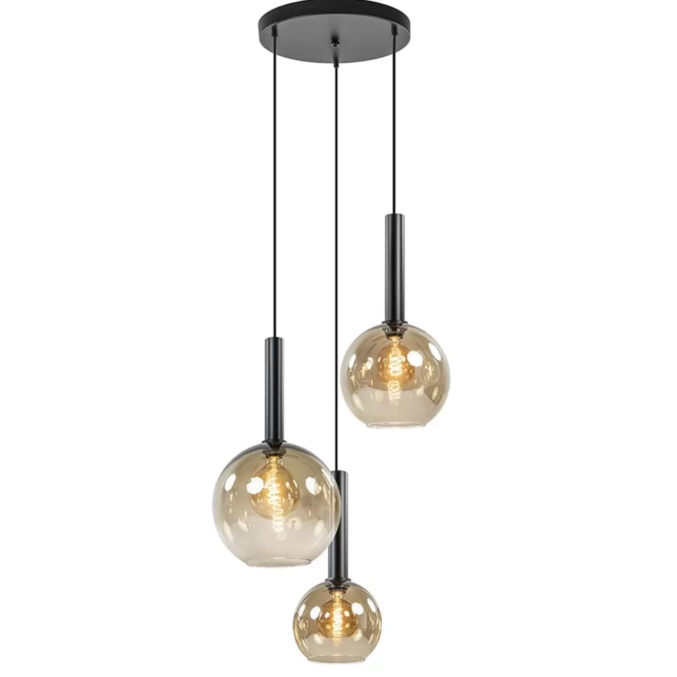 New Straluma Hanglamp Bella 3L rond zwart+smoke glas