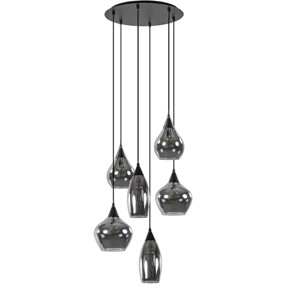 Sale Straluma Hanglamp Cambio 6L zwart + smoke glas mix