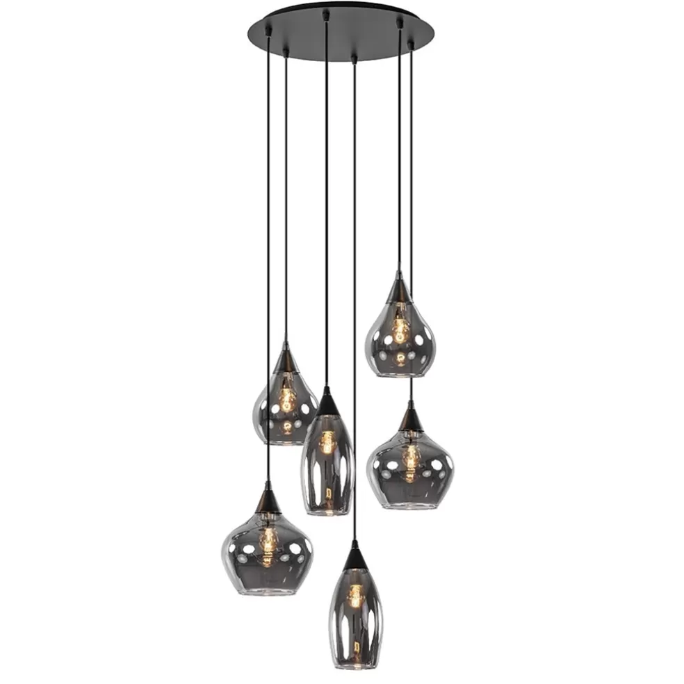 Sale Straluma Hanglamp Cambio 6L zwart + smoke glas mix