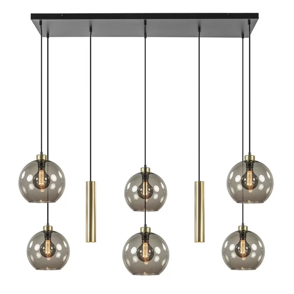 Discount Straluma Hanglamp Globe 8L 6x glas/2xbuis goud