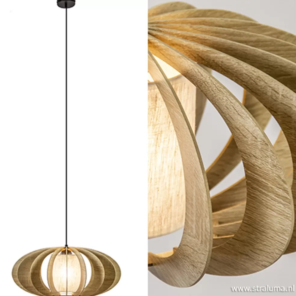 Discount Straluma Hanglamp houten lamellen + kap 50cm