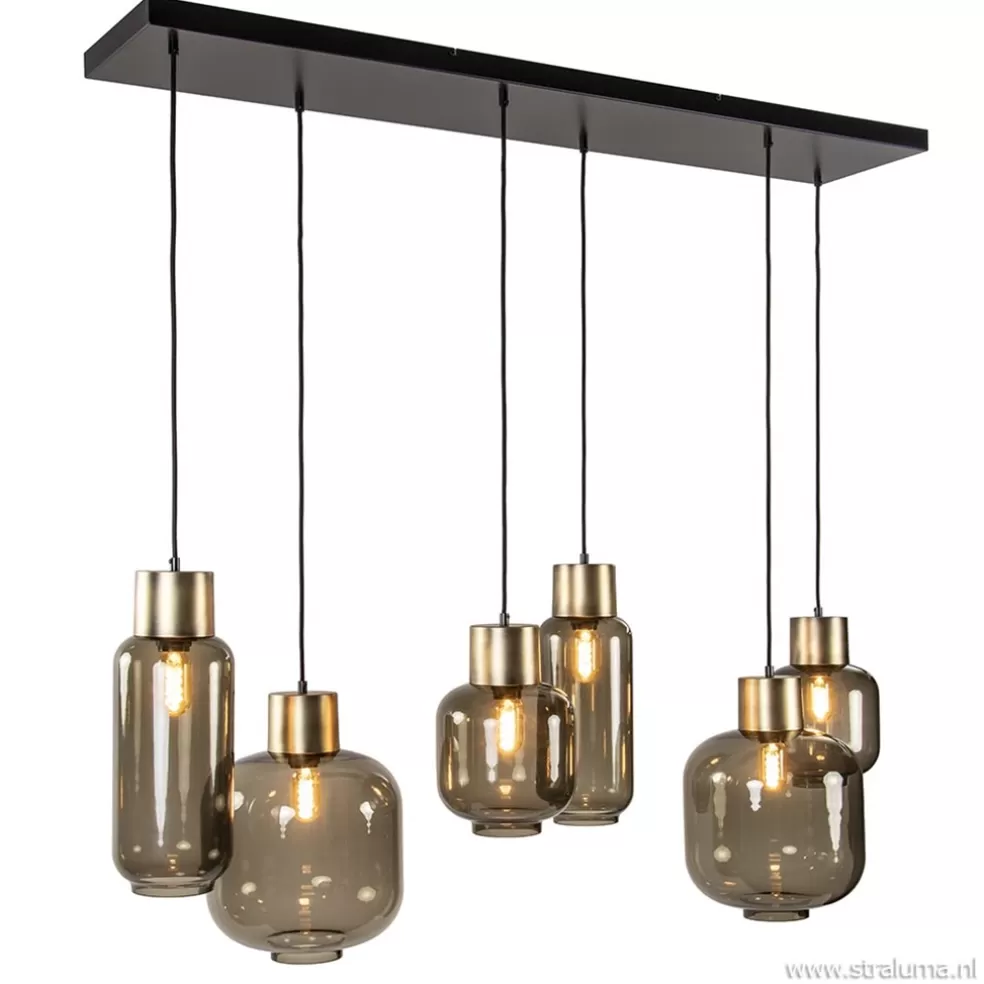 Store Straluma Hanglamp Lett 6L zwart/brons+glas smoke