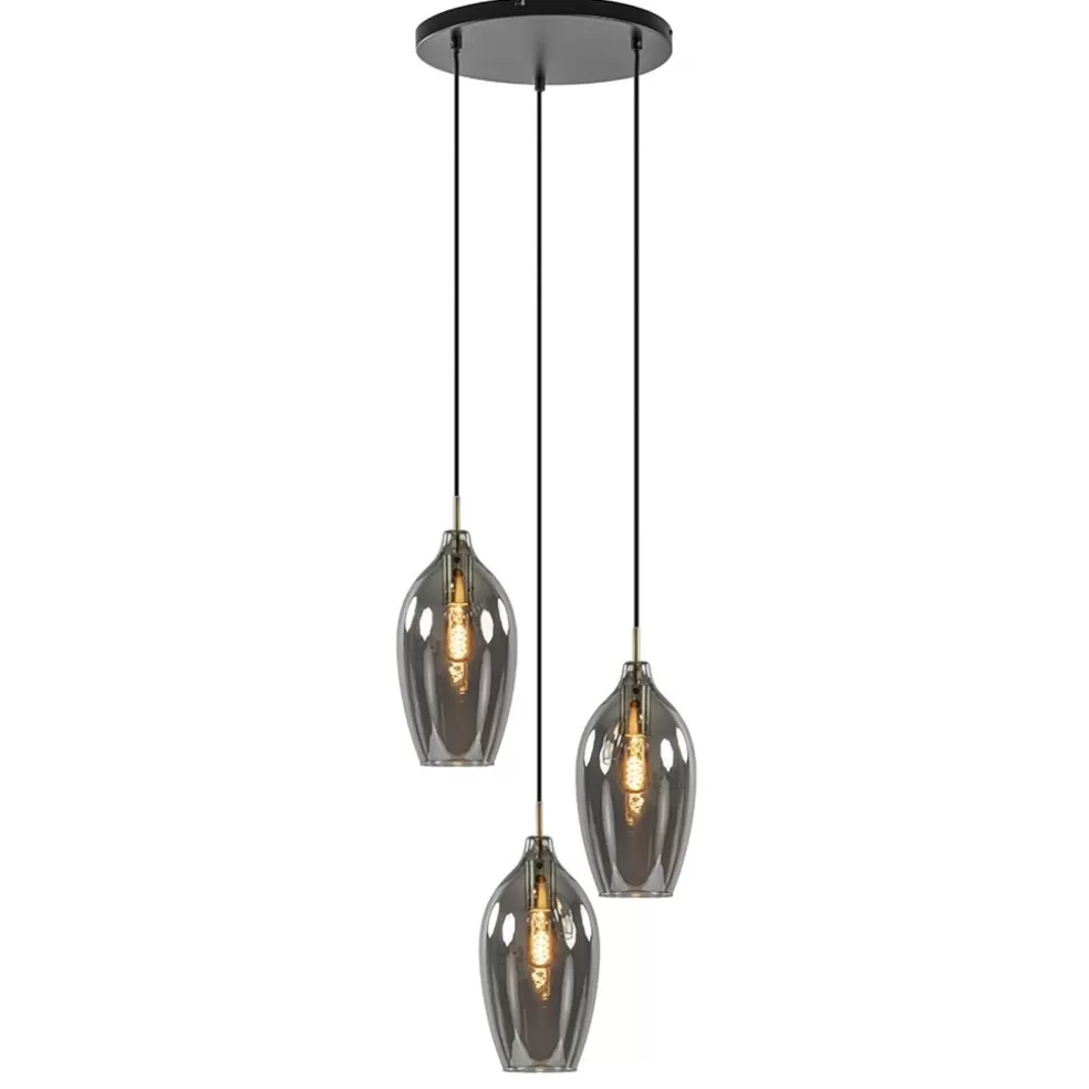 Store Straluma Hanglamp Lukaro 3-L antiek brons + smoke glas