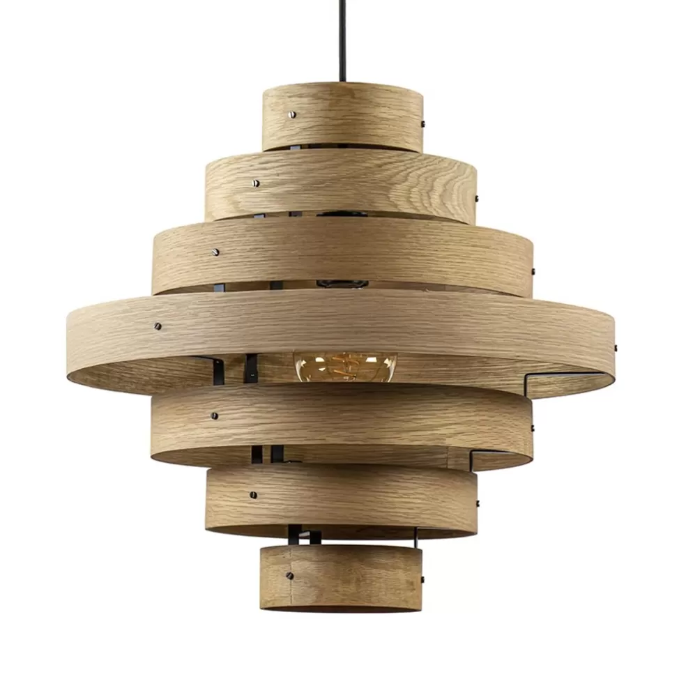 New Straluma Hanglamp Oaknut hout 7 ringen