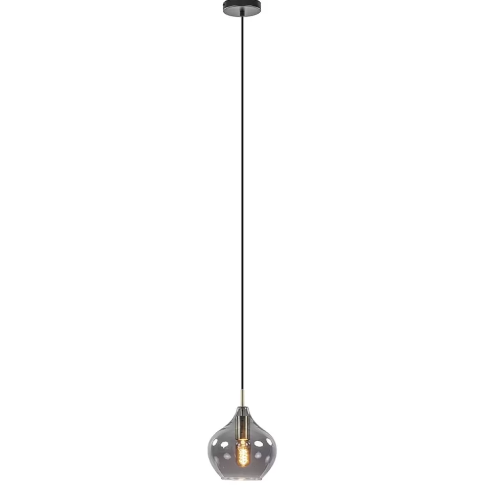 Fashion Straluma Hanglamp Rakel 20cm antiek brass+smoke glas