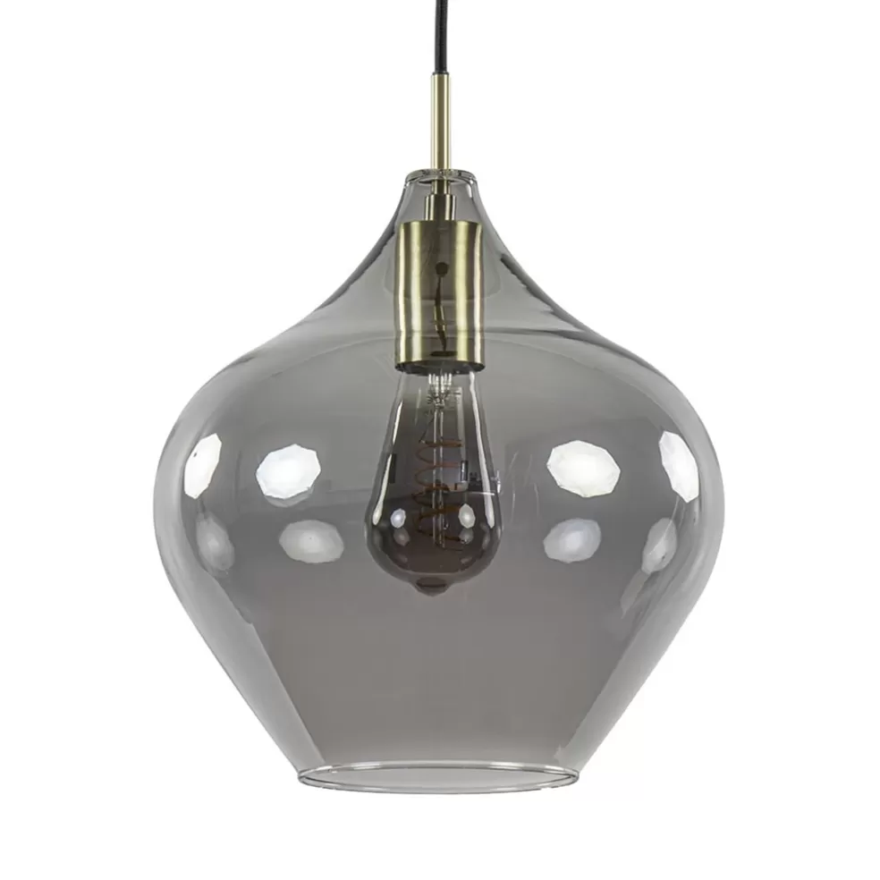 Outlet Straluma Hanglamp Rakel 27cm antiek brass+smoke glas