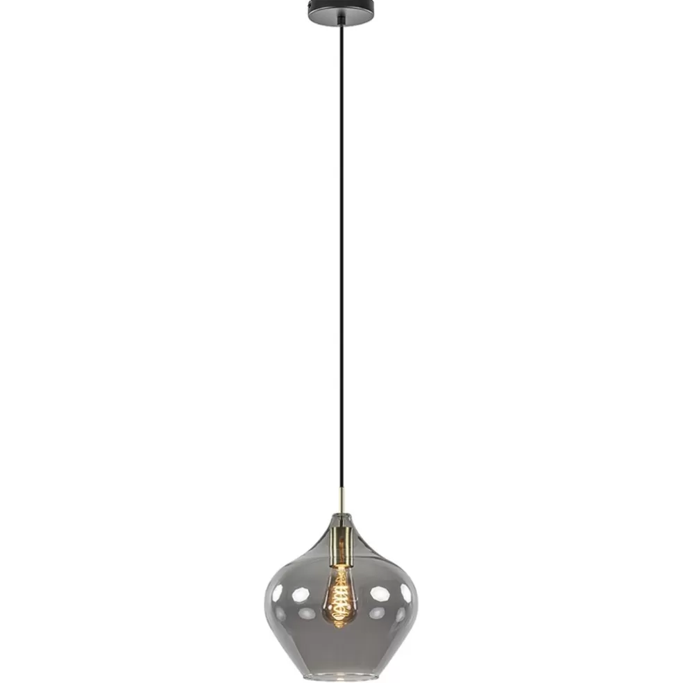 Outlet Straluma Hanglamp Rakel 27cm antiek brass+smoke glas