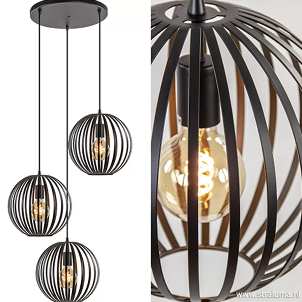 Cheap Straluma Hanglamp rond 3-lichts bollen zwart