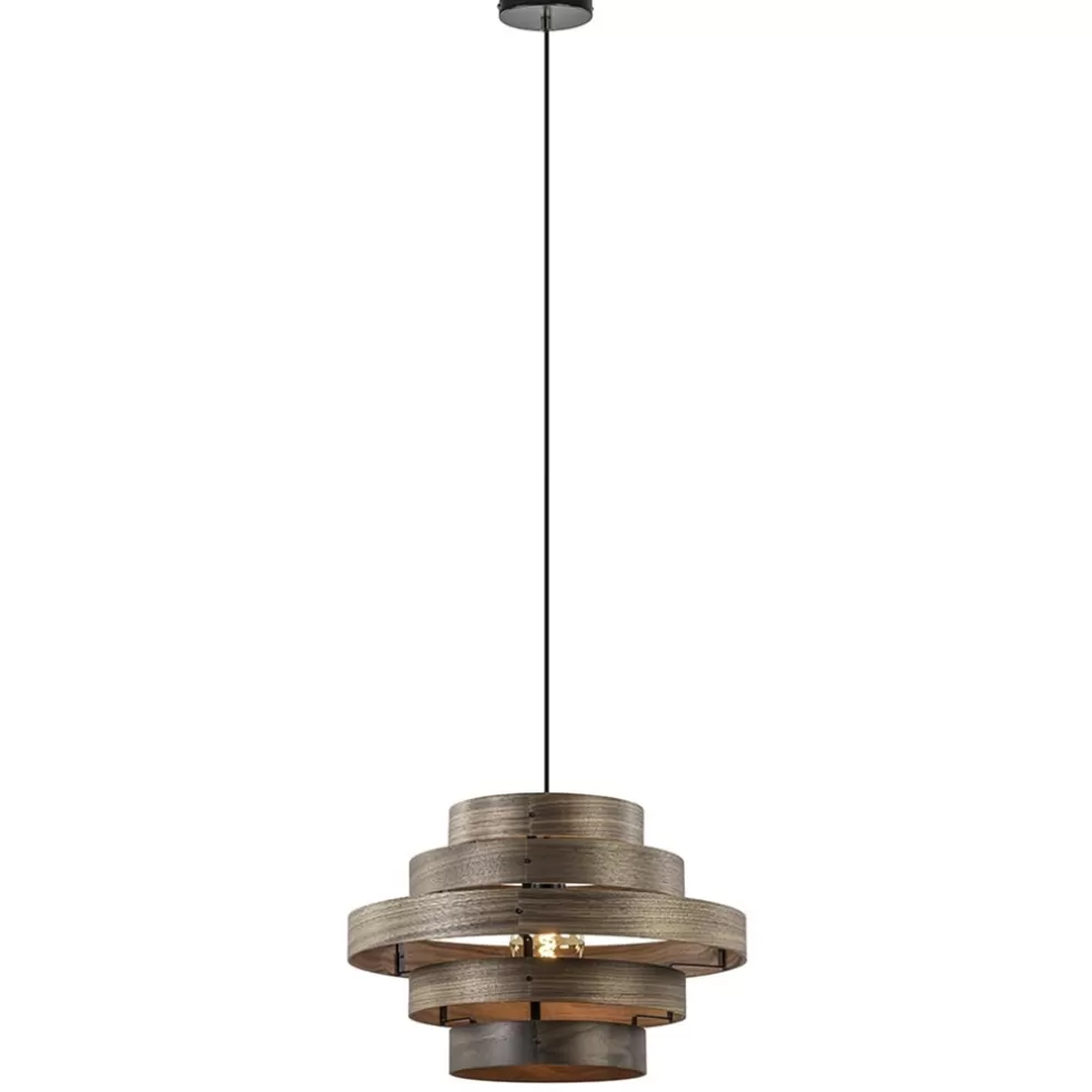 Sale Straluma Hanglamp Walnut 6-ringen hout/zwart