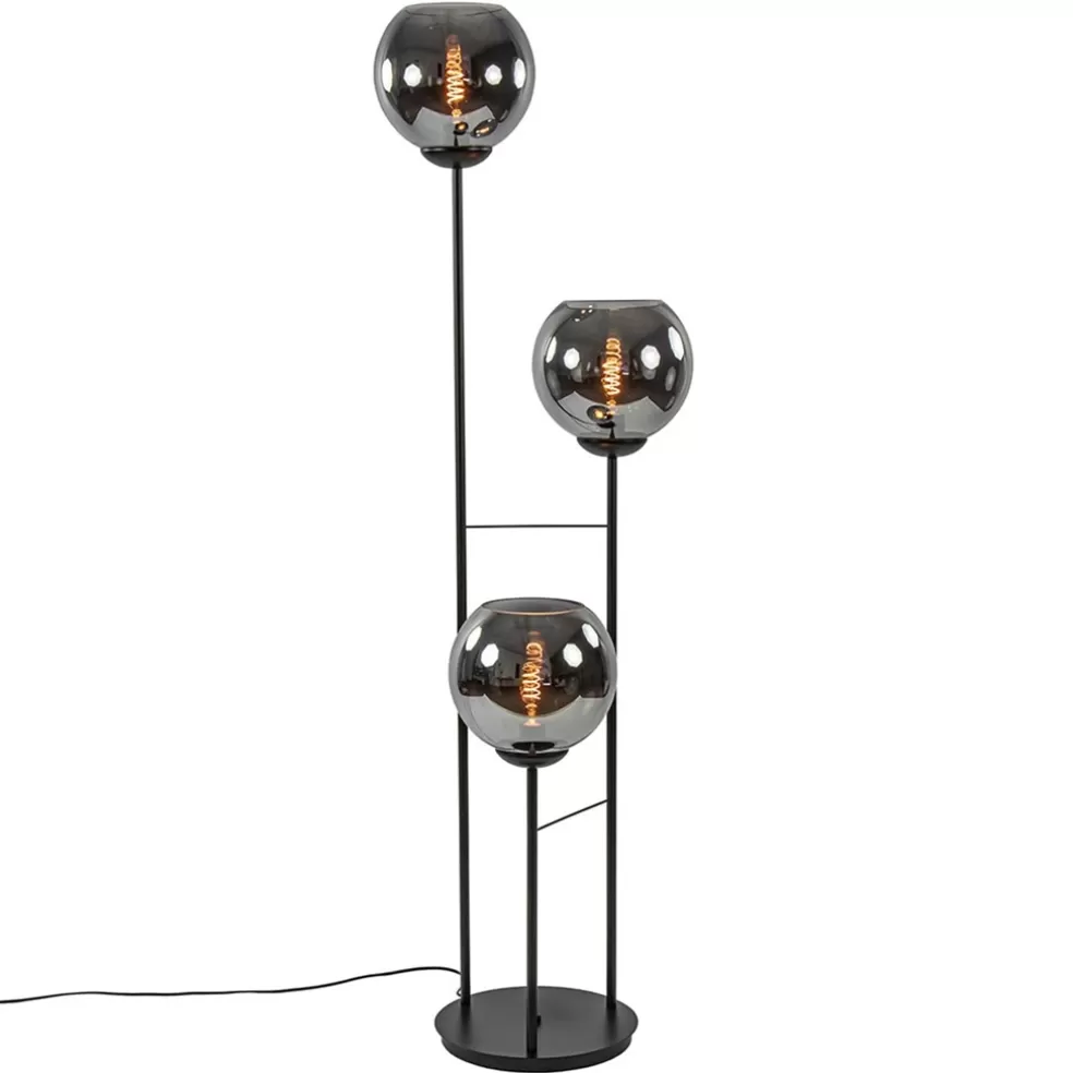 Fashion Straluma Hotel chique 3-lichts vloerlamp zwart met smoke/titanium glas