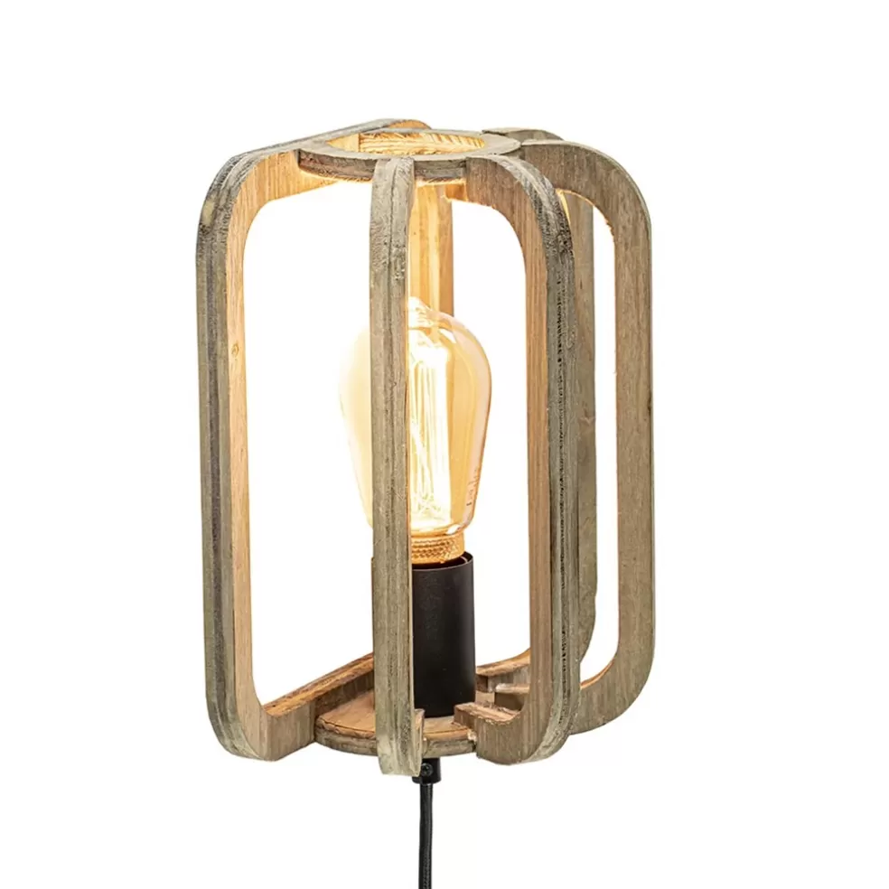 Cheap Straluma Houten wandlamp met zwarte fitting en snoer