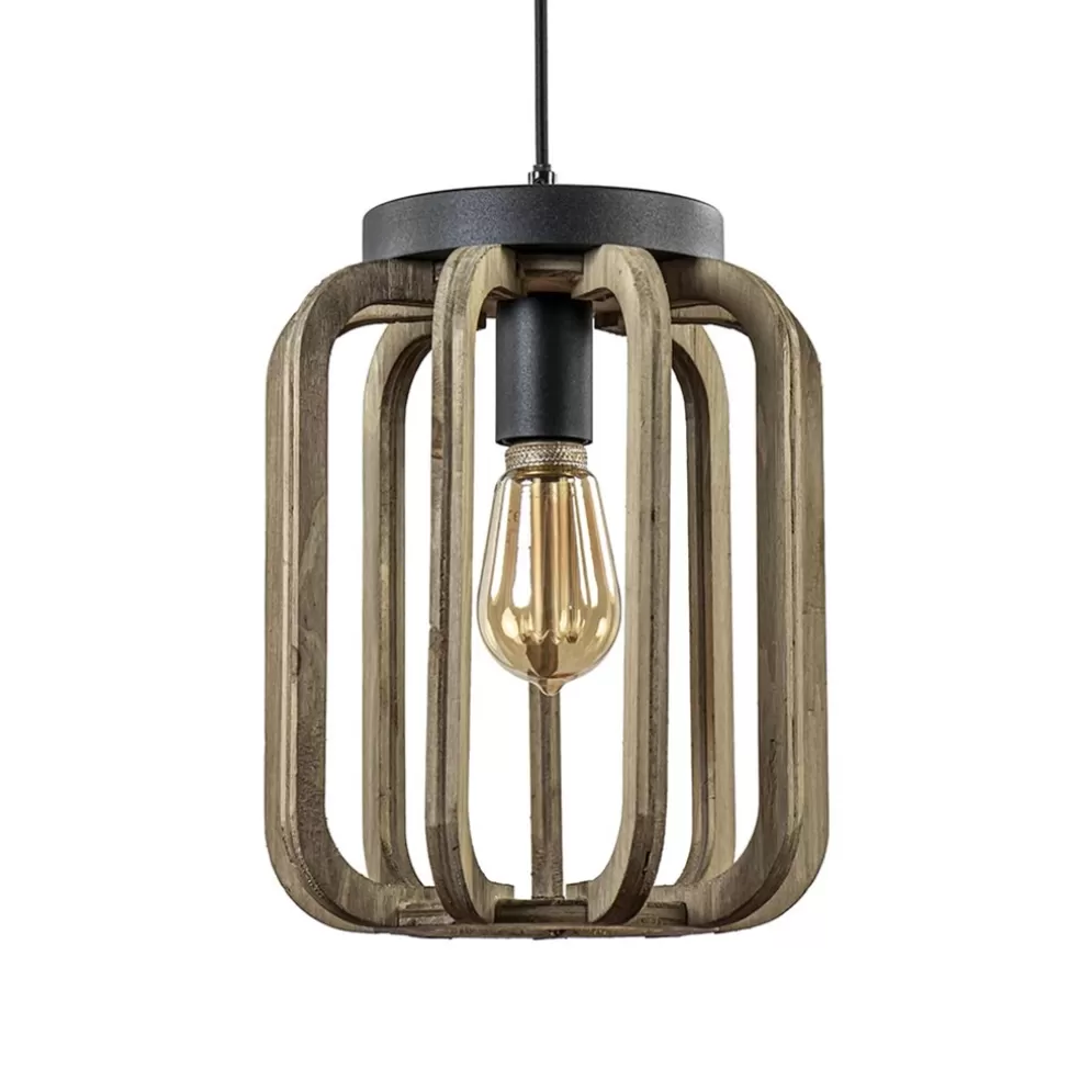 Clearance Straluma Industrieel landelijke hanglamp mat zwart met ruw hout