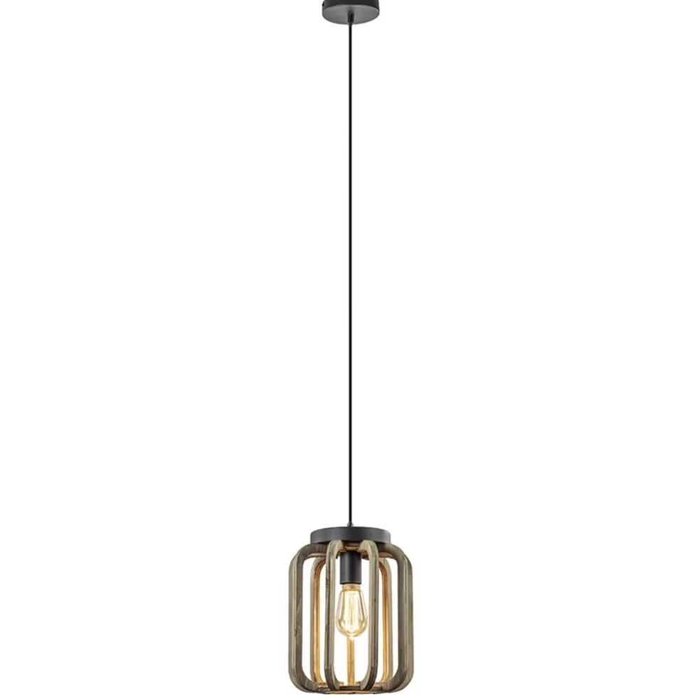 Clearance Straluma Industrieel landelijke hanglamp mat zwart met ruw hout