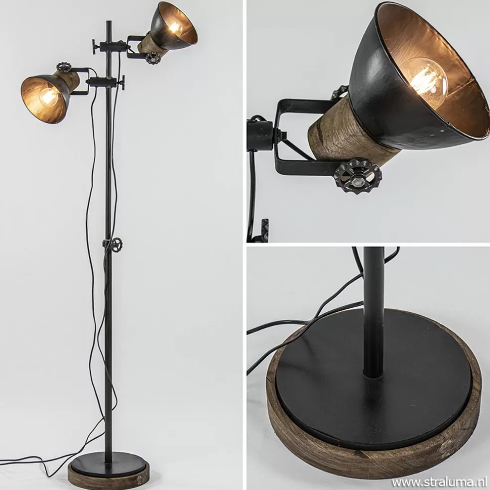 Fashion Straluma Industriële vloerlamp Jody metaal met hout