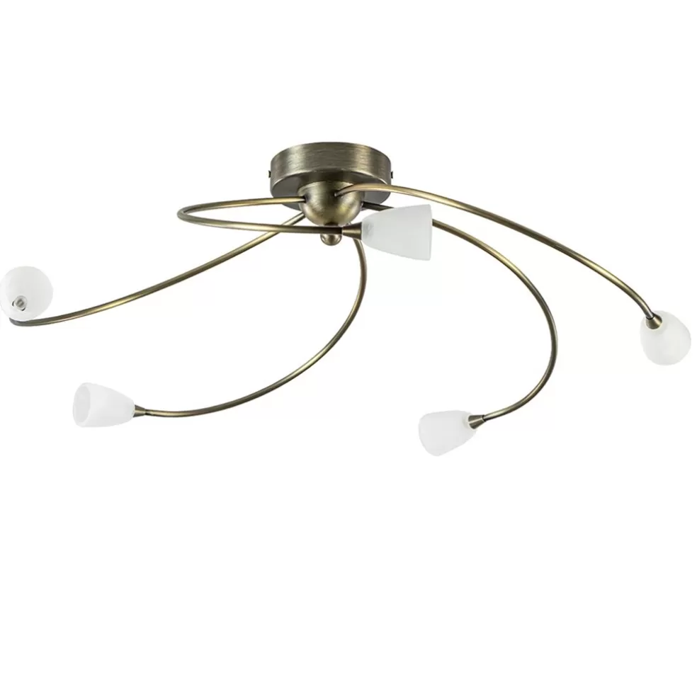 Best Sale Straluma Klassieke plafondlamp brons met wit gevlamd glas