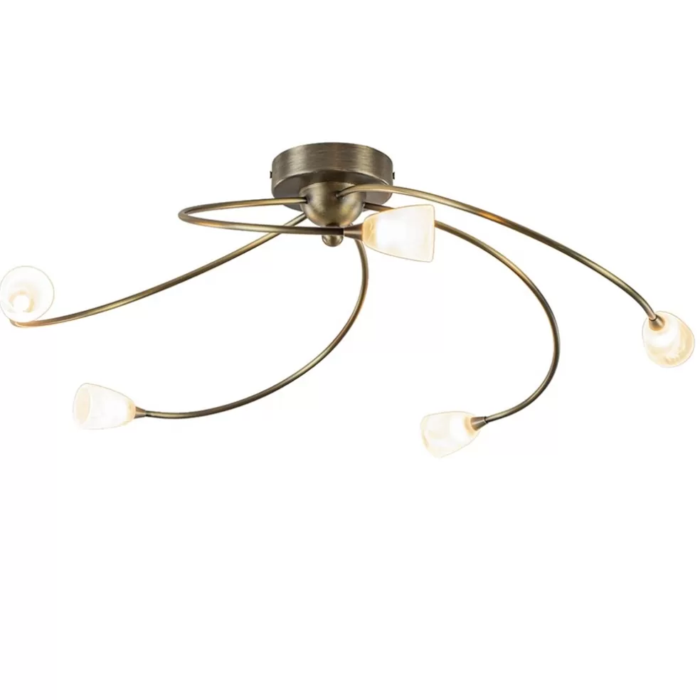 Best Sale Straluma Klassieke plafondlamp brons met wit gevlamd glas