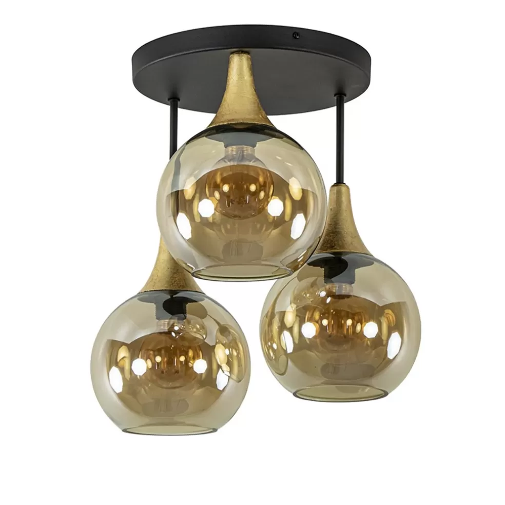 Outlet Straluma Klassieke plafondlamp zwart/goud met amber glas