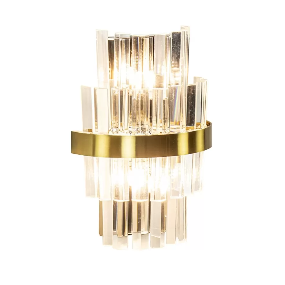 Hot Straluma Klassieke wandlamp brushed brass met helder kristal