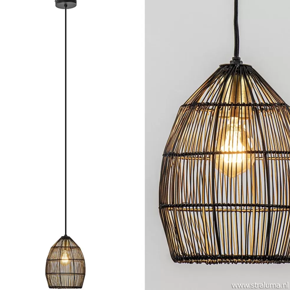 Sale Straluma Kleine hanglamp Meya zwart met goud draad