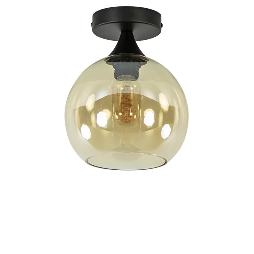 Flash Sale Straluma Kleine plafondlamp zwart met amber glazen bol